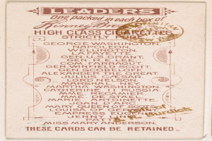 Eine alte Visitenkarte mit dem Wort "Leaders" darauf vor einem weißen Hintergrund.