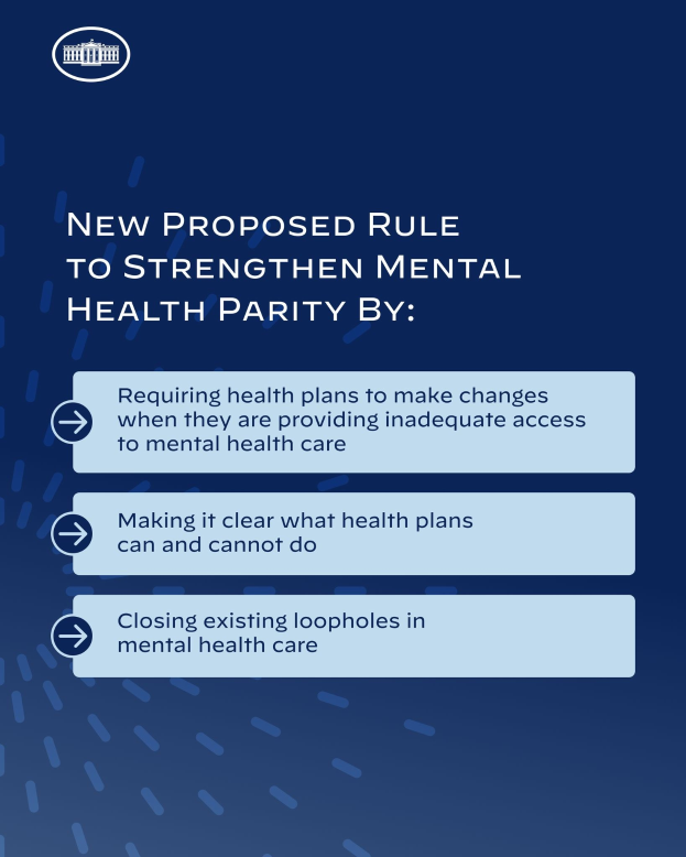 Blauer Hintergrund mit wei├čer Schrift und einem wei├čen Kreis-Logo, das eine vorgeschlagene Regel zur St├Ąrkung der psychischen Gesundheit umrandet.