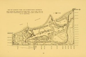 Detailierter alter Plan von Jackson Park und umliegenden Bezirken, der Straßen, Parks und andere Merkmale mit sichtbarem Text zeigt.
