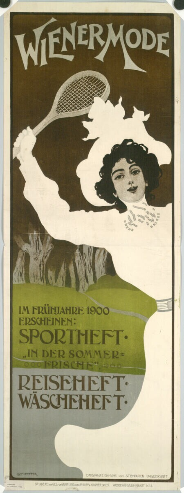 Ein Plakat aus den 1920er Jahren, das ein Tennisturnier ank├╝ndigt und eine Frau mit einem Schl├Ąger zeigt.