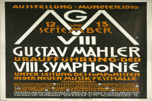 Plakat für das sinfonische Konzert von Gustav Mahler in München, Deutschland, mit darauf geschriebenem Text.