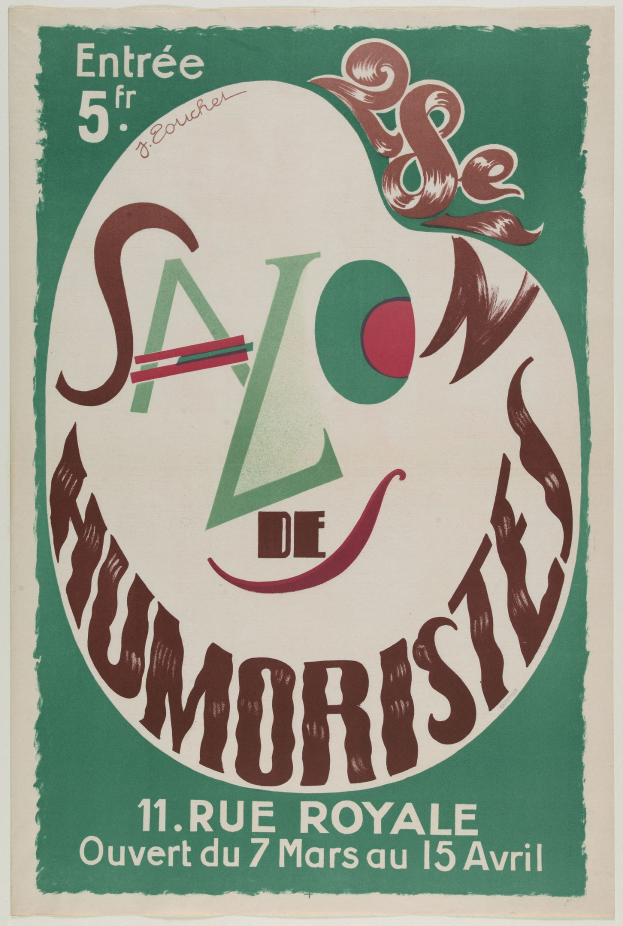 Plakat, das eine Humoristenvorführung in Paris, Frankreich, ankündigt.