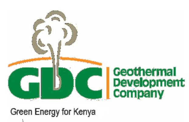 Logo der Geothermal Development Company (GDC) mit einem grünen Kreis mit wei├čer Umrandung und Stern, umgeben von einem grünen Ring mit dem Unternehmensnamen und dem Text "Grüne Energie für Kenia" darunter in fetter schwarzer Schrift.