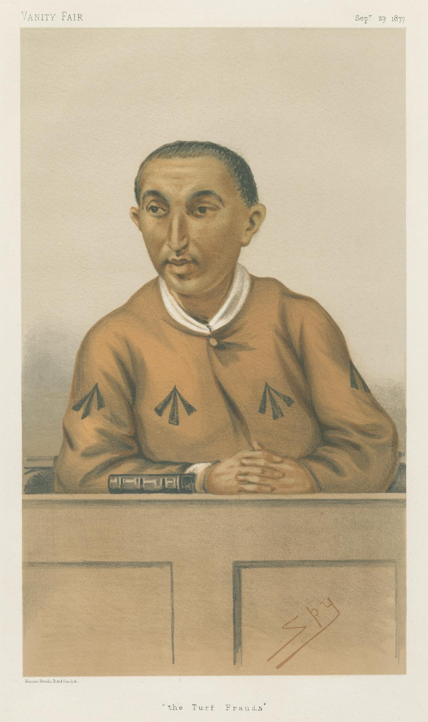 Ein Mann in einem weißen Hemd und dunklen Hosen sitzt an einem Tisch mit gefalteten Händen, einen ernsten Gesichtsausdruck tragend, mit dem Text "Die Rasenbetrüger" unten.