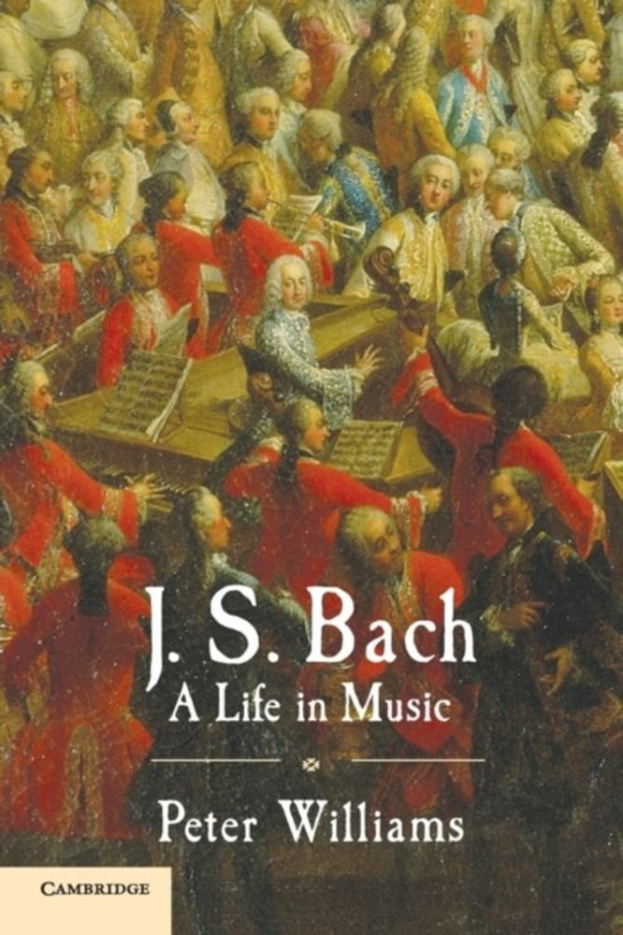 Plakat für "Ein Leben in Musik" von J.S. Bach, das eine Gruppe von Musikern zeigt, die Instrumente spielen, mit dem Titel darüber.
