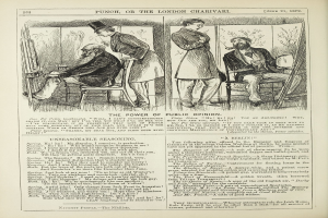 Ein altes Buchcover mit einem Mann in einem Anzug, der in einem Stuhl sitzt und nachdenklich eine Frau anschaut, die neben ihm steht.