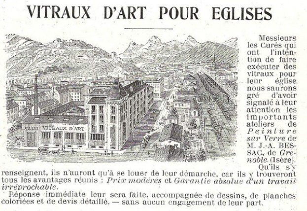 Alte Zeitungsillustration einer Stadtlandschaft mit detaillierten Gebäuden, rollenden Hügeln im Hintergrund und begleitendem Text.