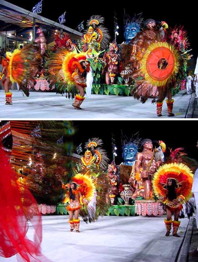 Eine Collage mit Menschen, die etwas machen, einer Statue und einem Gebäude.