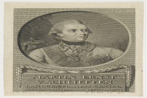 Ein Porträt von Martin Ernst V. Schlieffen, ein Mann mit ernstem Gesichtsausdruck, der einen Anzug und eine Krawatte trägt, mit ordentlich gekämmtem Haar und einem nachdenklichen Blick.