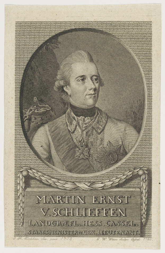 Ein Porträt von Martin Ernst V. Schlieffen, ein Mann mit ernstem Gesichtsausdruck, der einen Anzug und eine Krawatte trägt, mit ordentlich gekämmtem Haar und einem nachdenklichen Blick.