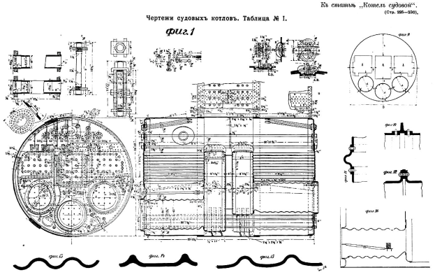 Ein detailliertes Bild einer Dampflokomotive mit verschiedenen Komponenten wie dem Motor und dem Getriebe, begleitet von russischem Text, der es als Patent für die Maschine beschreibt.