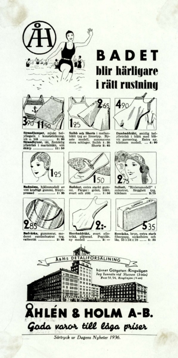 Eine Frau in einem weißen Bikini mit blauen und weißen Streifen, deren Haare zu einem Pferdeschwanz gebunden sind, schaut direkt in die Kamera, umgeben von Bildern von hohen modernen Gebäuden und fetter Schrift.