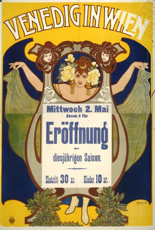 Ein Konzertplakat in Wien, Österreich, das eine Frau mit einem menschlichen Gesicht zeigt, umgeben von Blättern und Blumen, mit Text.