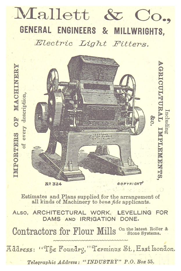 Werbung für die Elektrolampenfiltermaschine von Mallett & Co., zeigt das Gerät und seine beschriebenen Funktionen.