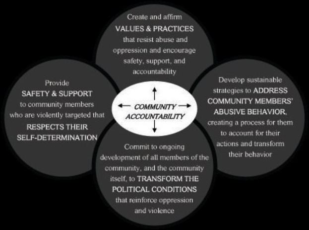Ein Diagramm mit der Bezeichnung "Gemeinschaftliche Rechenschaftspflicht", das einen zentralen Kreis zeigt, der durch Pfeile mit drei überlappenden Kreisen verbunden ist, alle in fetter, leuchtender Farbe.