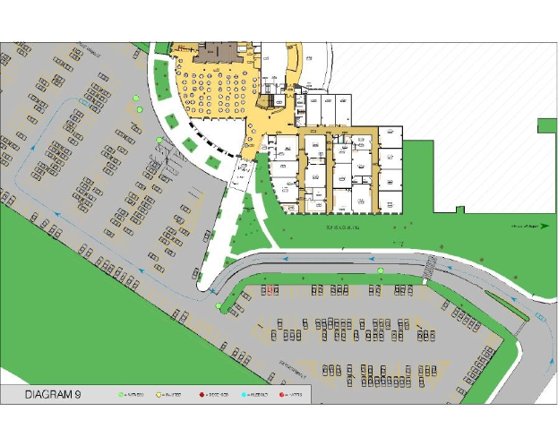 Lageplan-Karte einer neuen Entwicklung in San Antonio, Texas, zeigt Straßen, Gebäude und Sehenswürdigkeiten.
