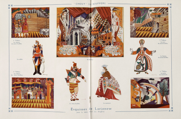 Ein aufgeschlagenes Buch mit Illustrationen von Menschen in verschiedenen Kostümen, begleitet von beschreibendem Text.